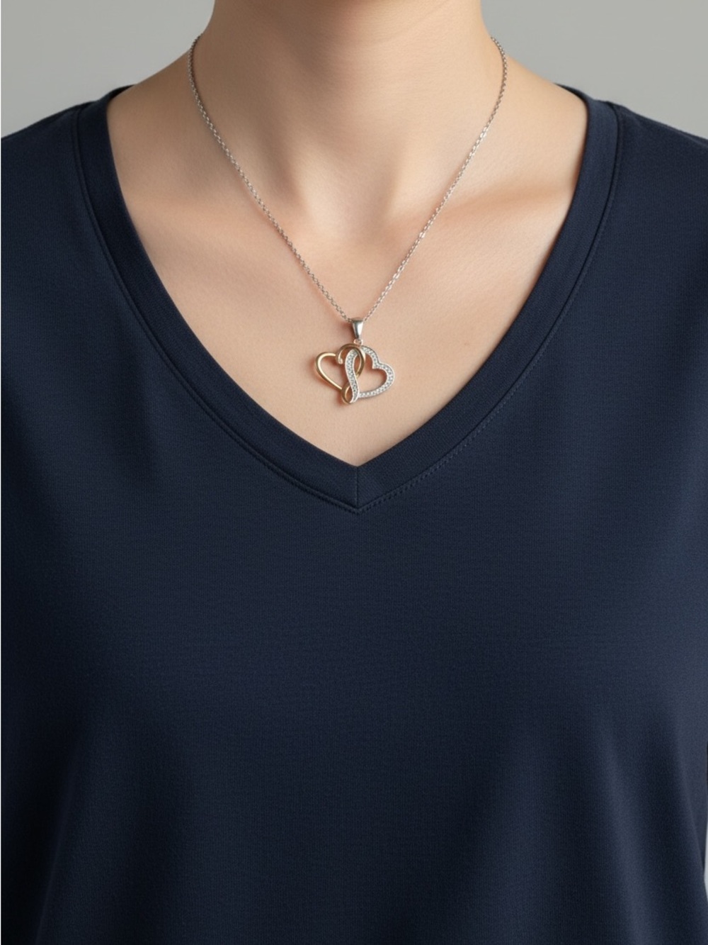 9/18 Two-Tone Heart Pendant Necklace - Silver and Gold